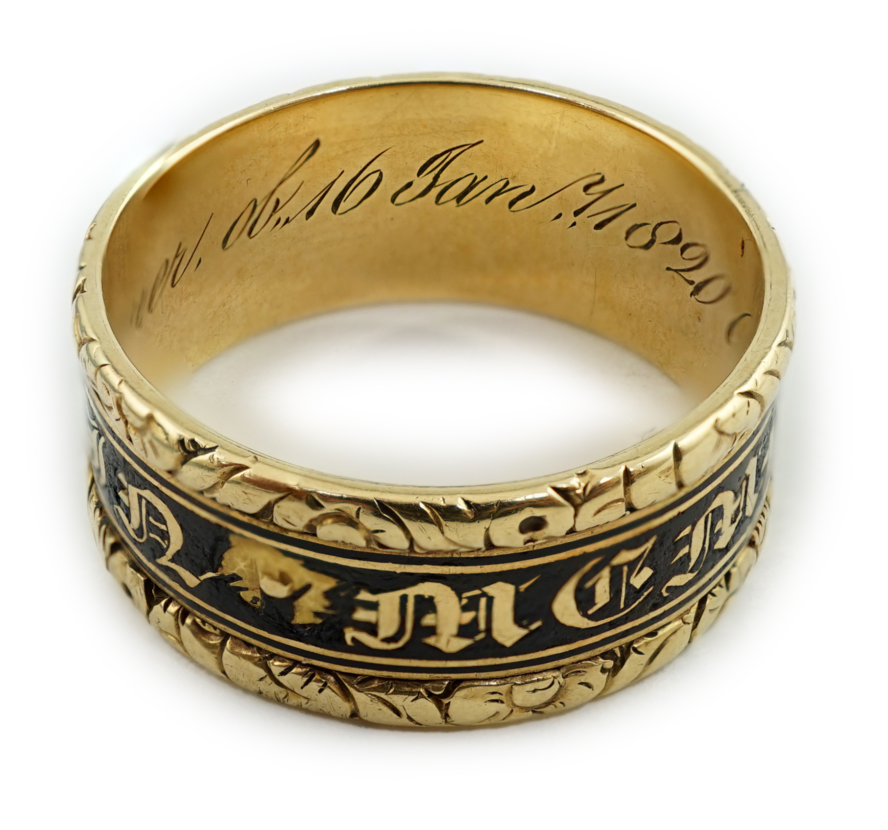 A George IV gold and black enamel mourning band